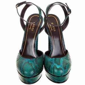 Gucci 90th anniversary runway snakeskin pump heels
